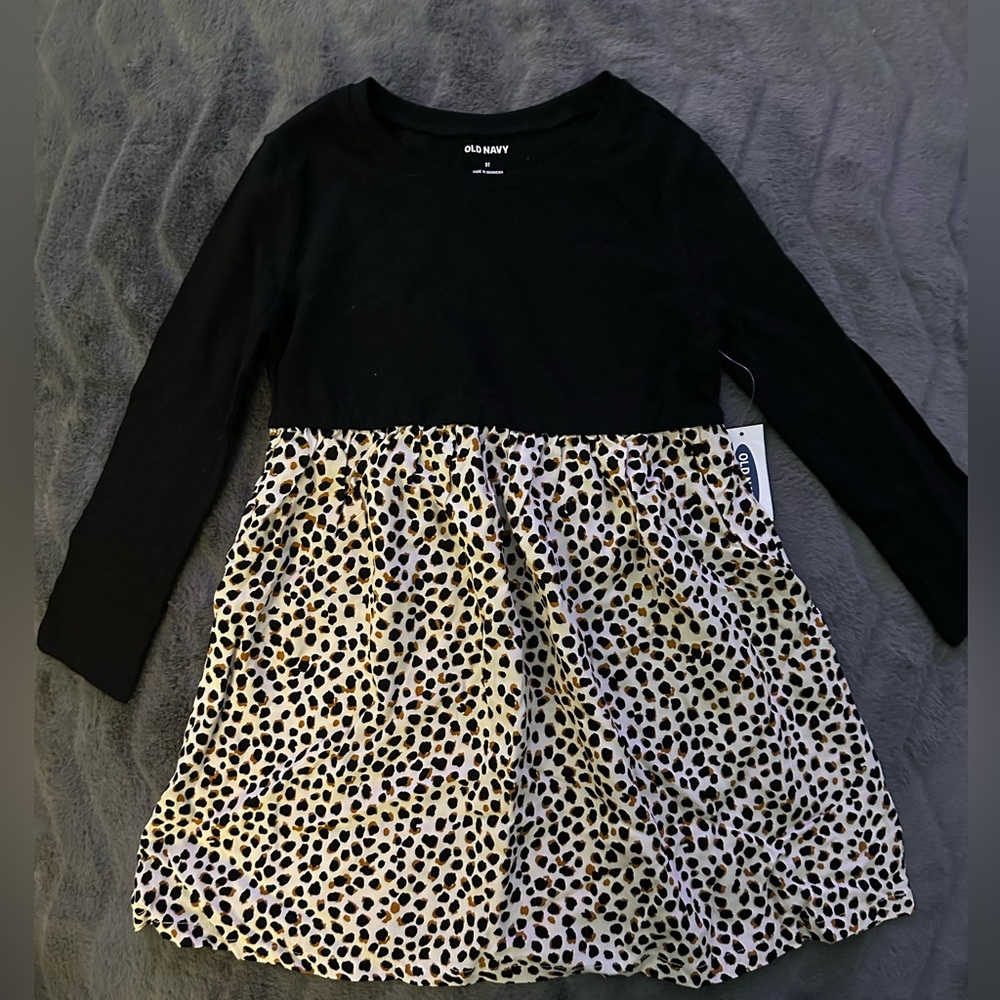 Black cheetah print long sleeve dress